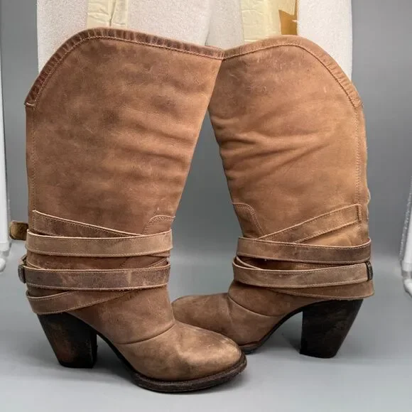 Freebird by Steven Teagan Women's 8 Brown Leather Boots Block Heel Back Zip